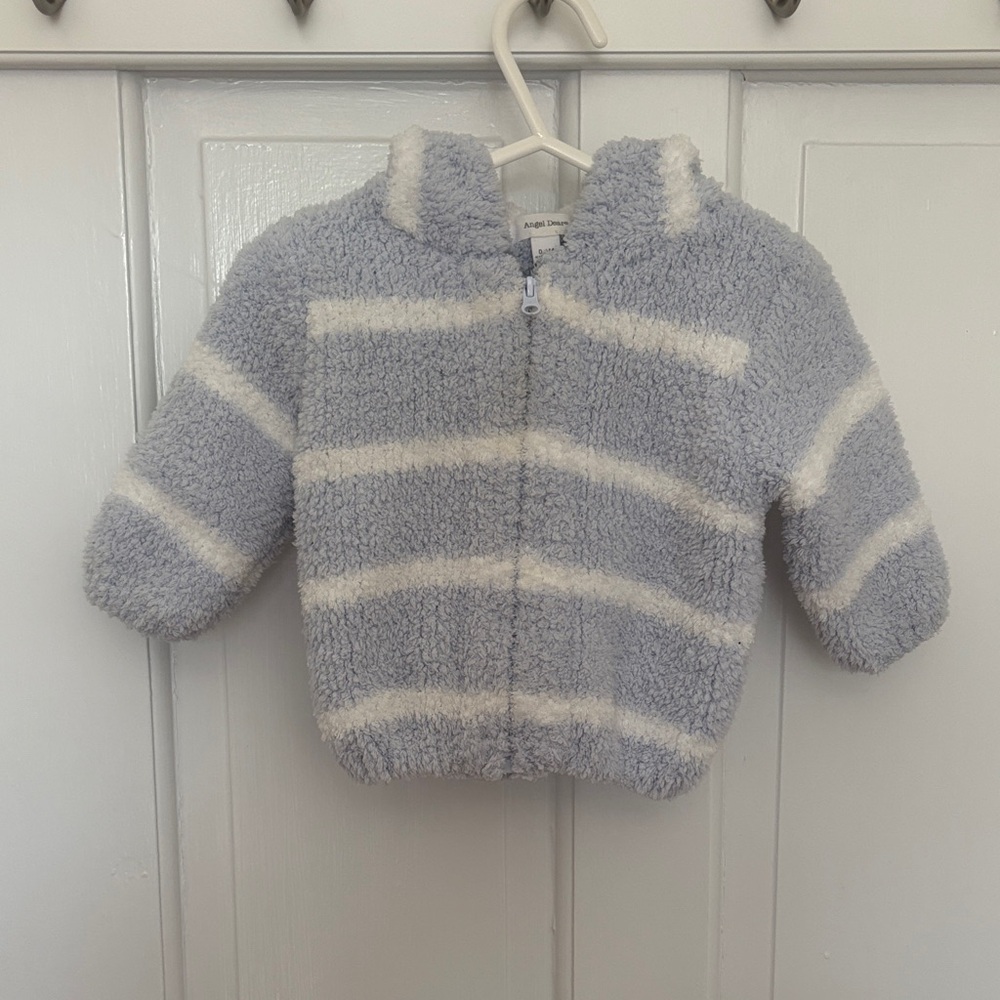 Angel Dear Fuzzy Blue and Cream Striped baby Jacket